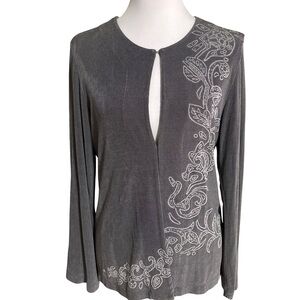 Chicos Travelers Gray Embroidered Cardigan